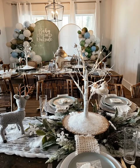 Arched Wintry Backdrop baby it s cold outside baby shower ideas