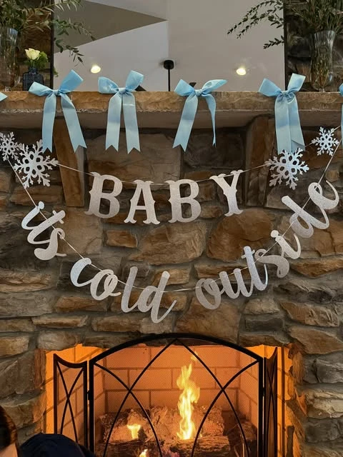 Snowy Mantle Display baby it s cold outside baby shower ideas