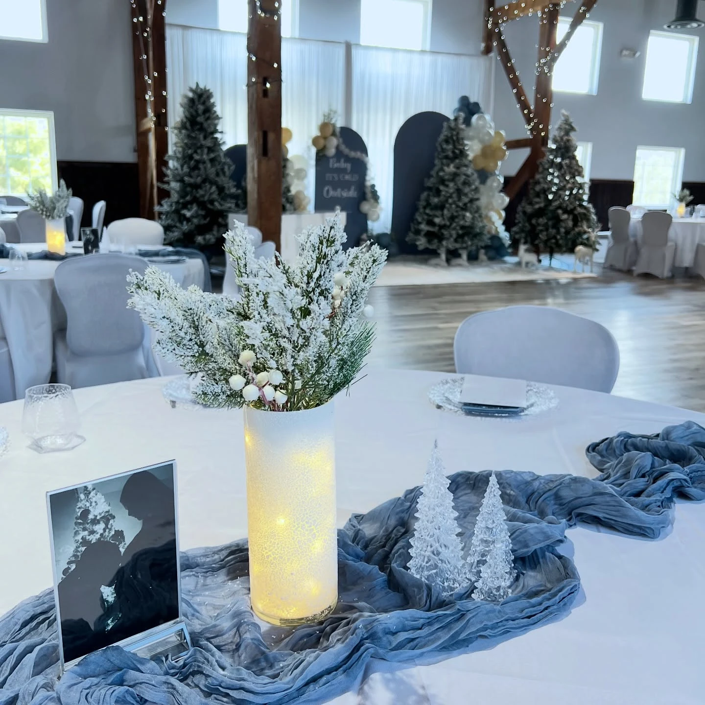 Glowing winter centerpiece baby it s cold outside baby shower ideas