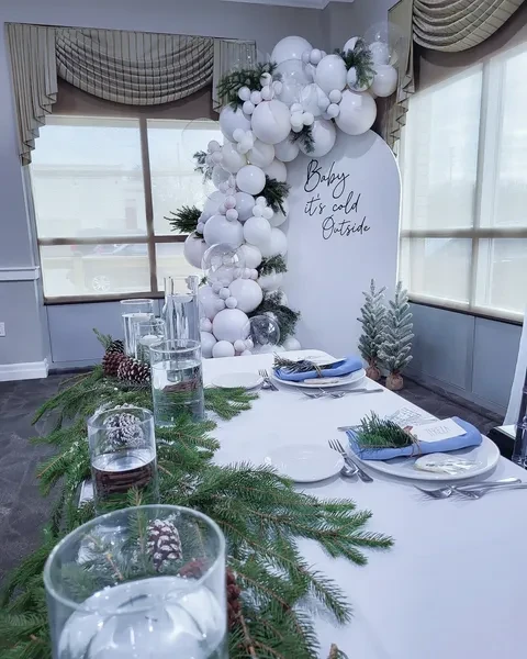 Snowy Forest Tablescape baby it s cold outside baby shower ideas