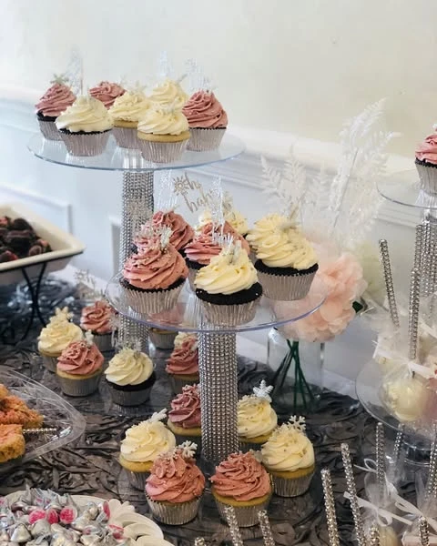 Sparkly Dessert Tower baby it s cold outside baby shower ideas