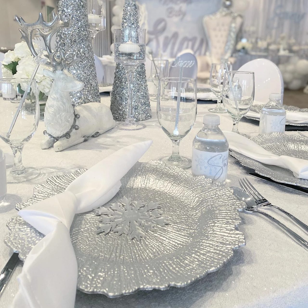 Shimmering Silver Place Settings baby it s cold outside baby shower ideas