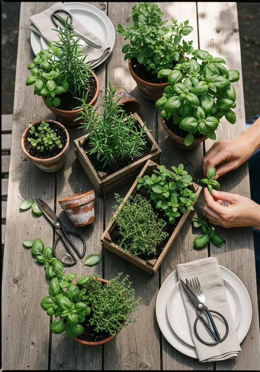 10. Potted Herb Centerpieces
