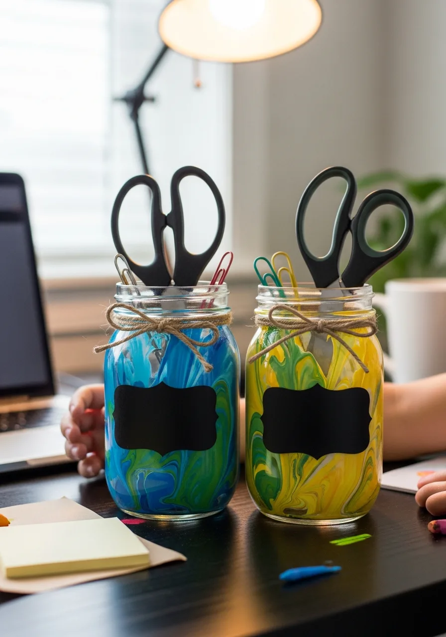 14. Mason Jar Desk Organizer