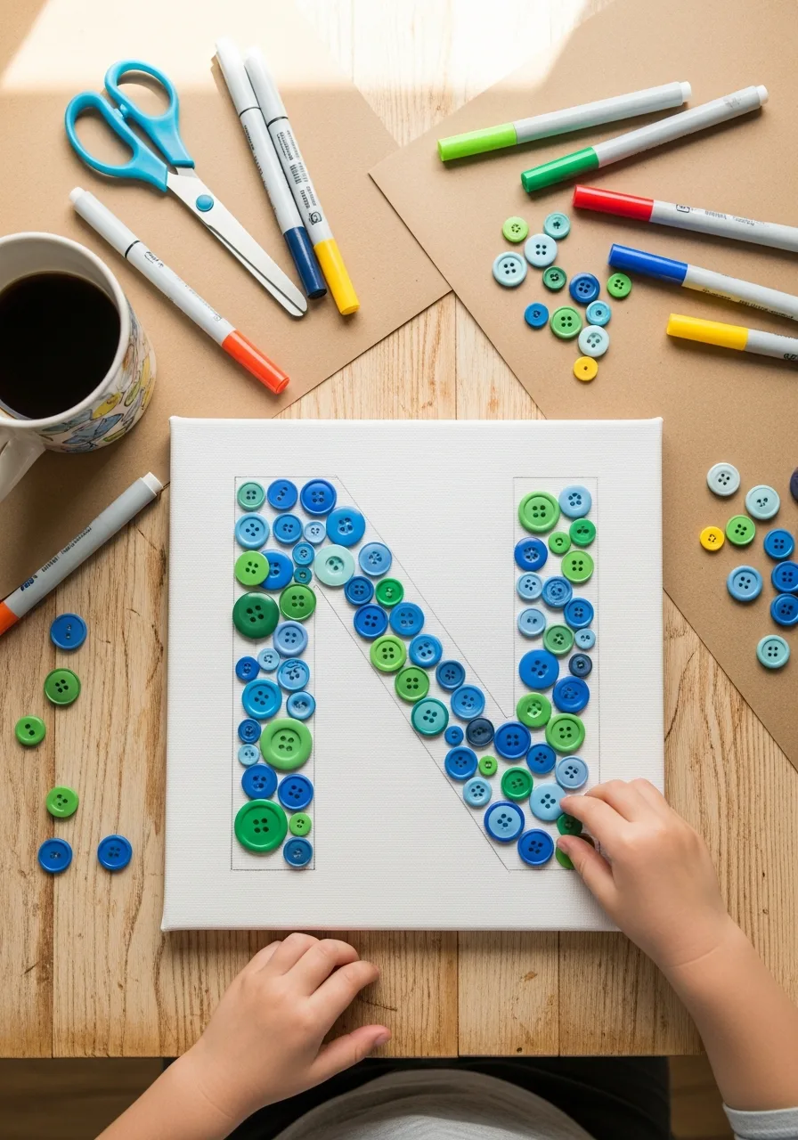 5. Button Art Initial Canvas