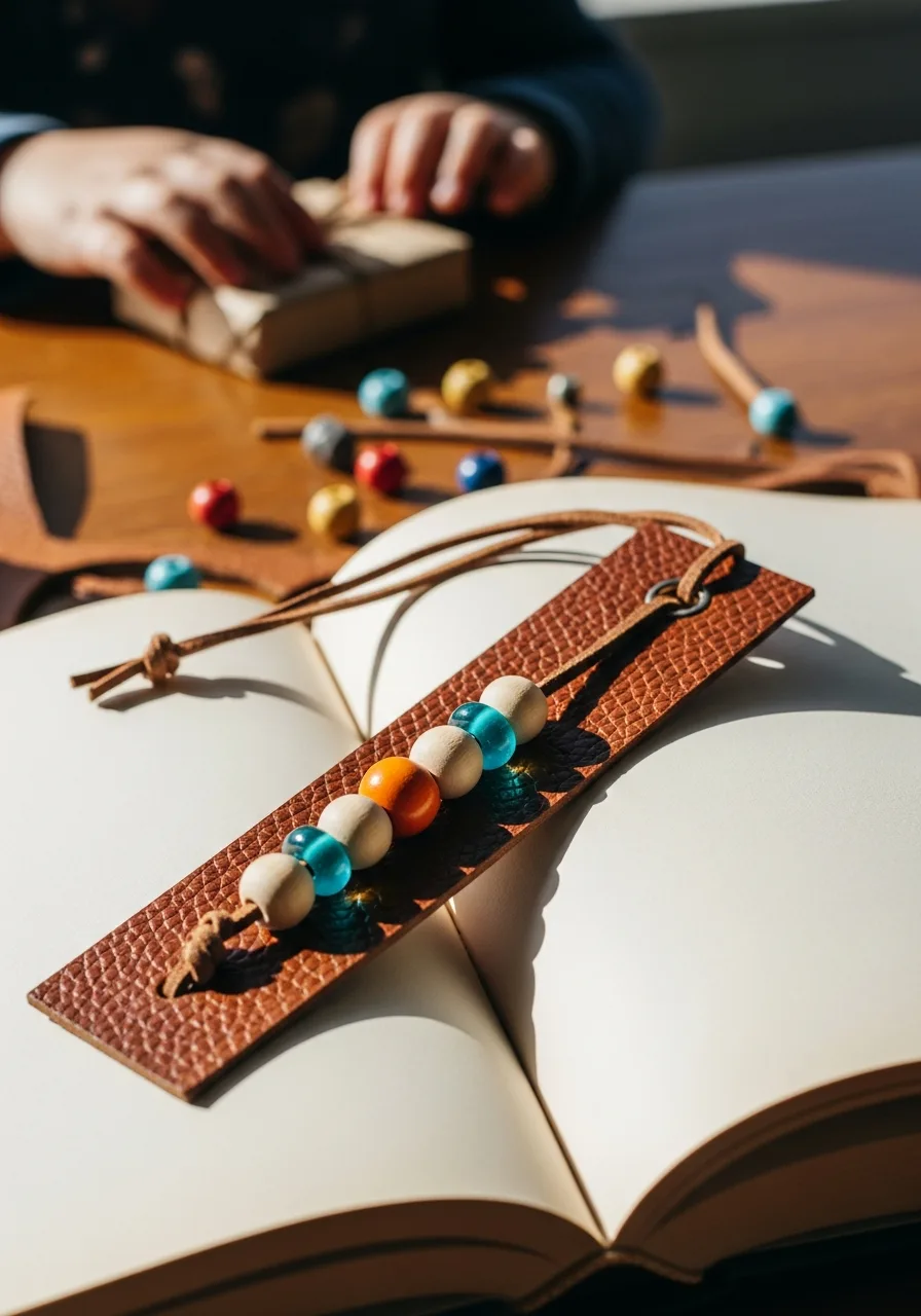 31. Beaded Leather Bookmark