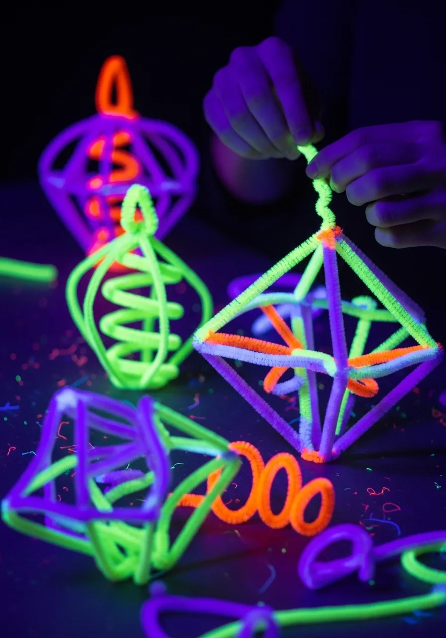 35. Neon Pipe Cleaner Sculptures