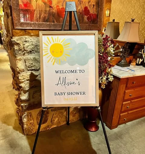 Welcome sign for a 'You Are My Sunshine' themed baby shower.