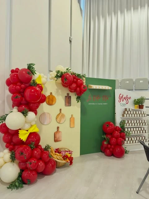Rustic Pantry Backdrop italian summer party theme ideas