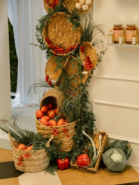 Cascading Basket Decor italian summer party theme ideas