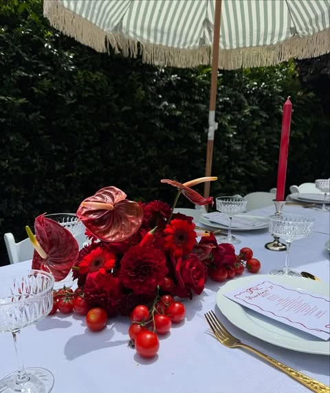 Fringed Umbrella Dining italian summer party theme ideas