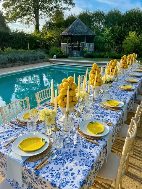 Amalfi Blue Tablescape italian summer party theme ideas