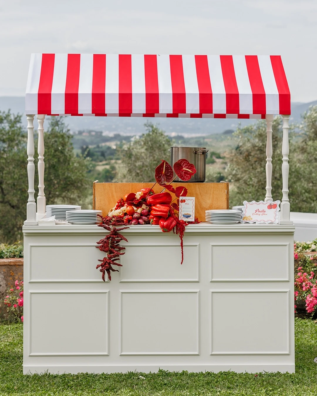 Striped Pasta Station la dolce vita party ideas