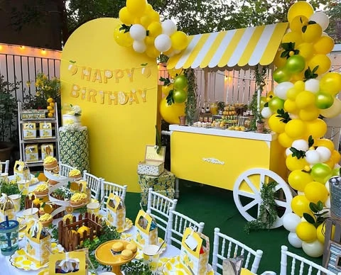 Canopy Favor Displays lemon birthday theme ideas