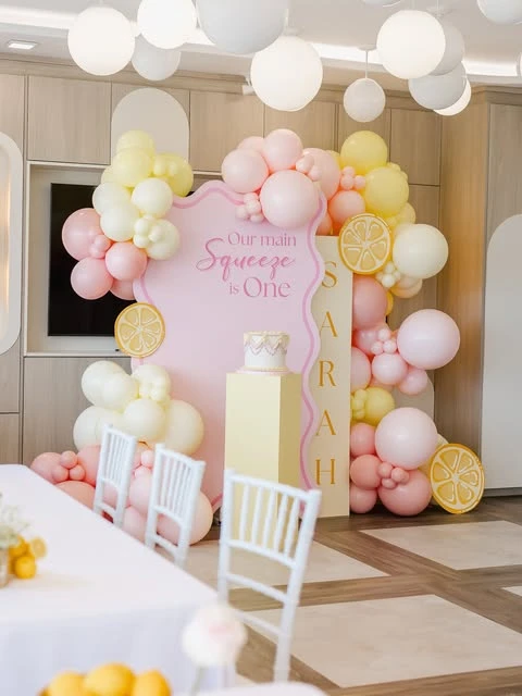 Custom Layered Backdrops lemon birthday theme ideas