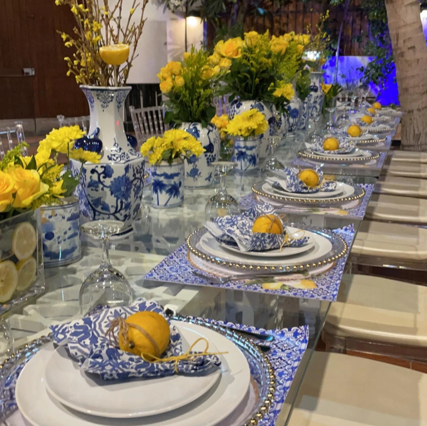 Patterned Citrus Tablescapes lemon birthday theme ideas