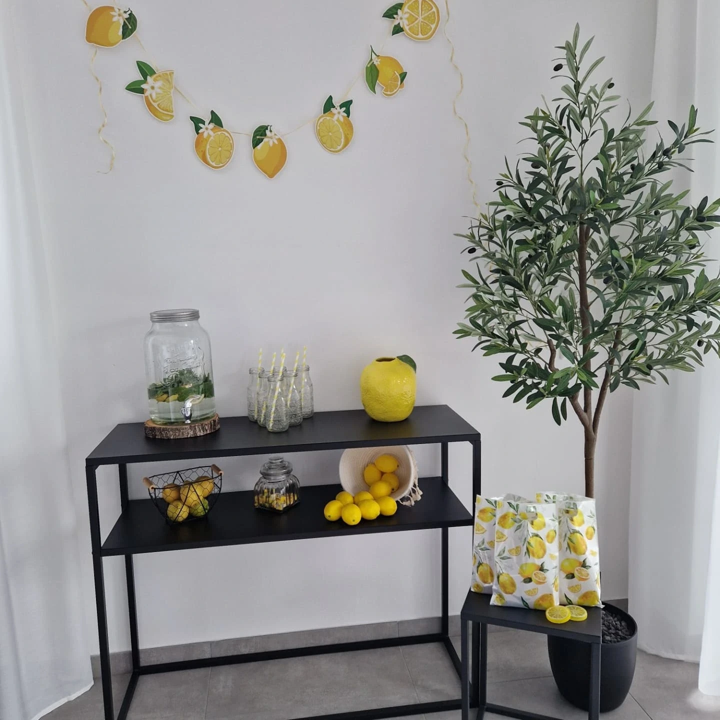 Tiered Favor Stations lemon birthday theme ideas