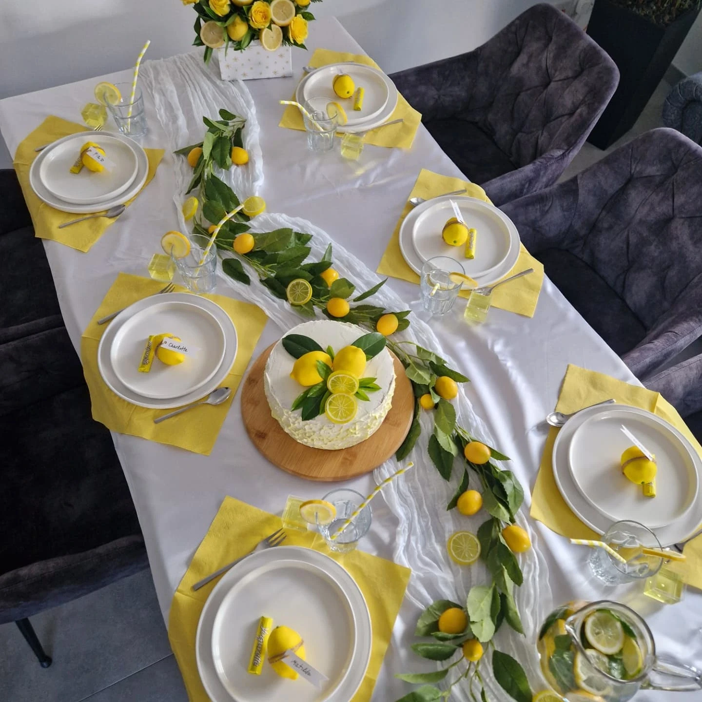 Flowing Greenery Runners lemon birthday theme ideas