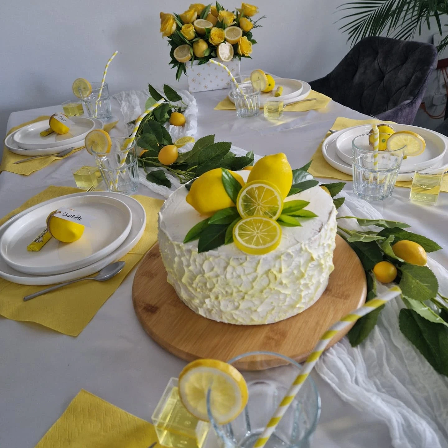 Flowing Greenery Runners lemon birthday theme ideas