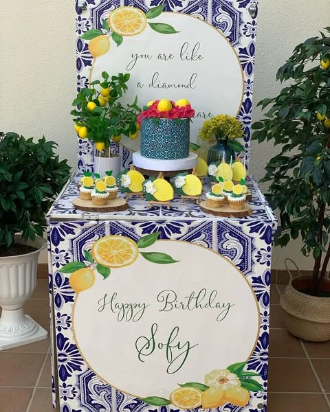 Tile Patterned Stations lemon birthday theme ideas