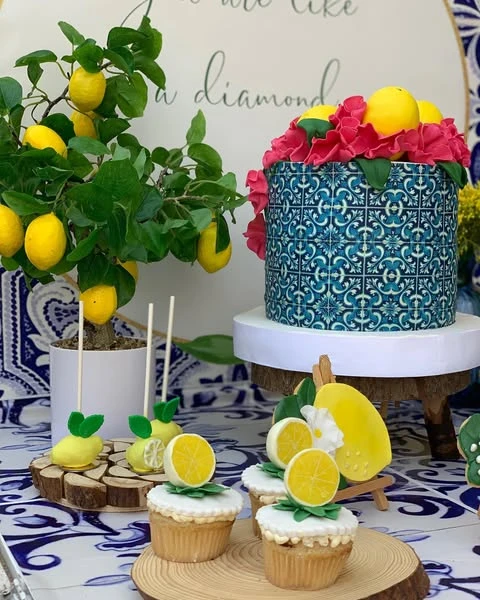 Tile Patterned Stations lemon birthday theme ideas