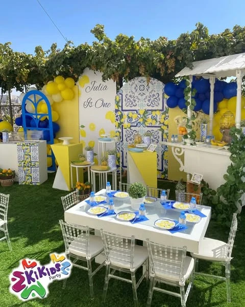 Patterned Arch Backdrop lemon birthday theme ideas