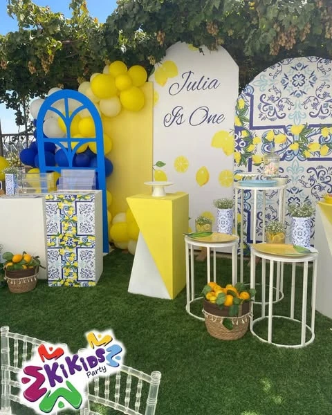 Patterned Arch Backdrop lemon birthday theme ideas