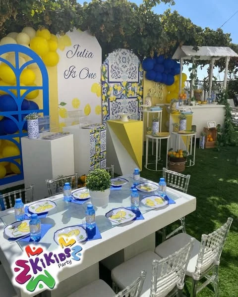 Patterned Arch Backdrop lemon birthday theme ideas
