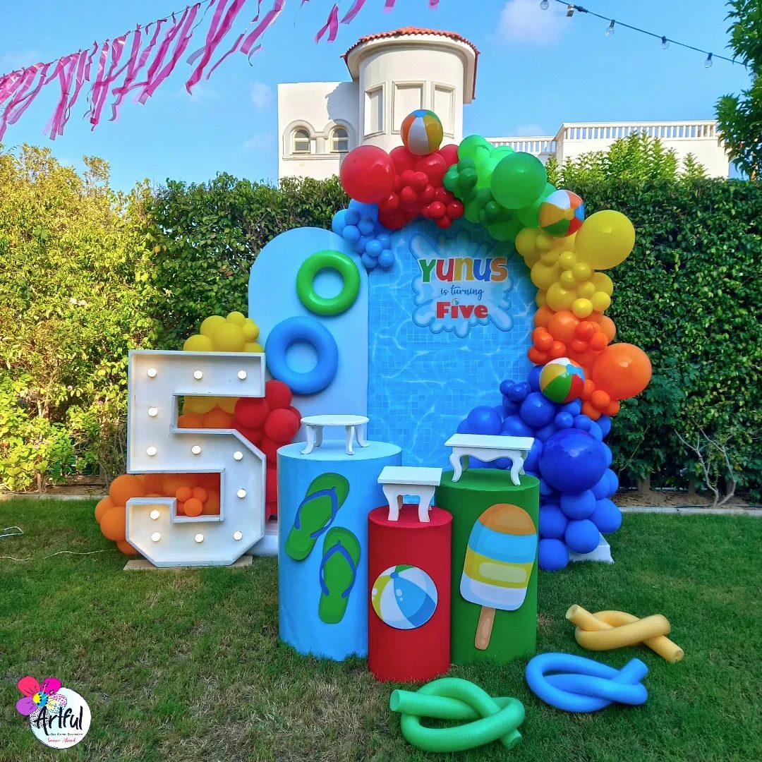 Bright Pool Backdrop splish splash birthday party ideas