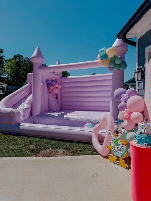Pastel bounce house splish splash birthday party ideas