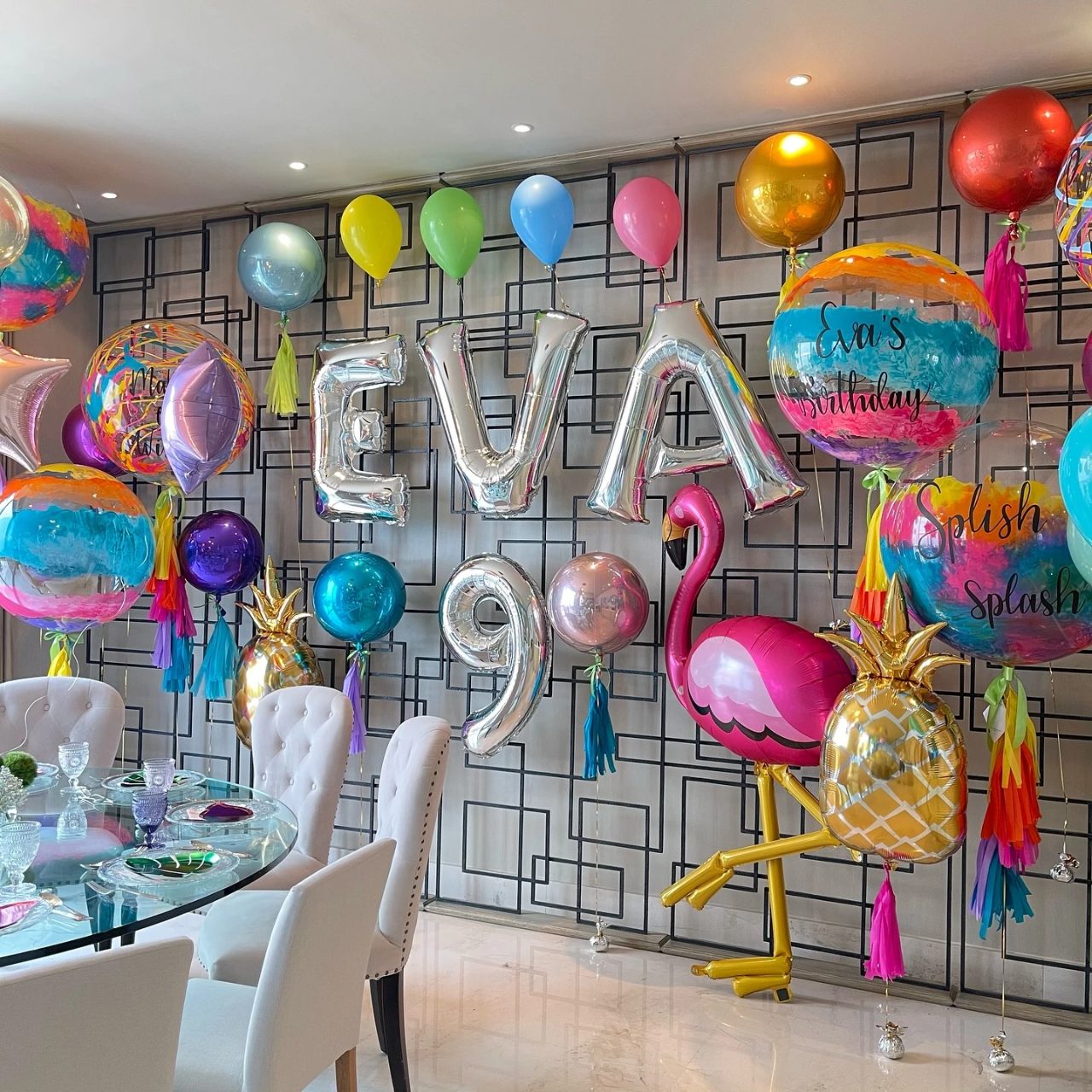 Tropical Balloon Accent Wall splish splash birthday party ideas