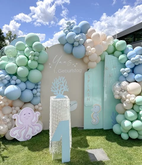 Layered ocean backdrop splish splash birthday party ideas