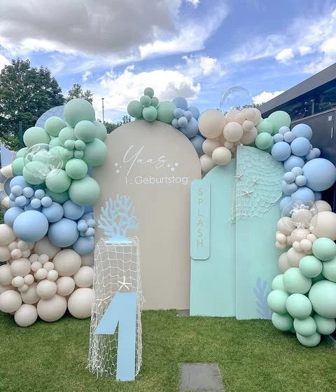Layered ocean backdrop splish splash birthday party ideas