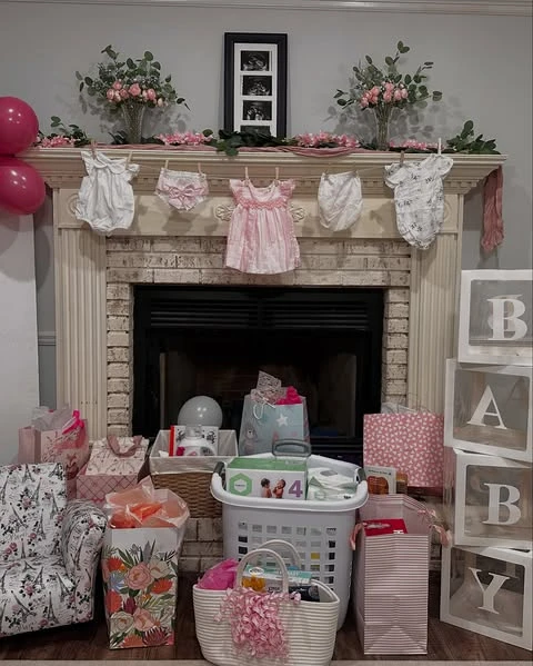 Laundry line mantle wildflower baby shower theme ideas