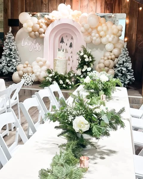 Evergreen Table Runners winter baby shower ideas