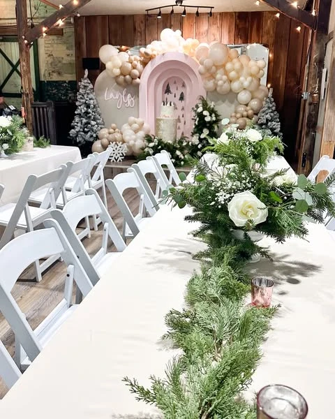 Evergreen Table Runners winter baby shower ideas