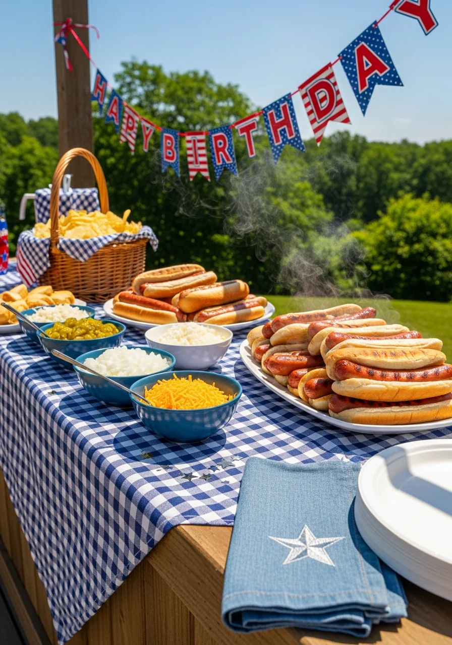 DIY hot dog topping station for a summer party.