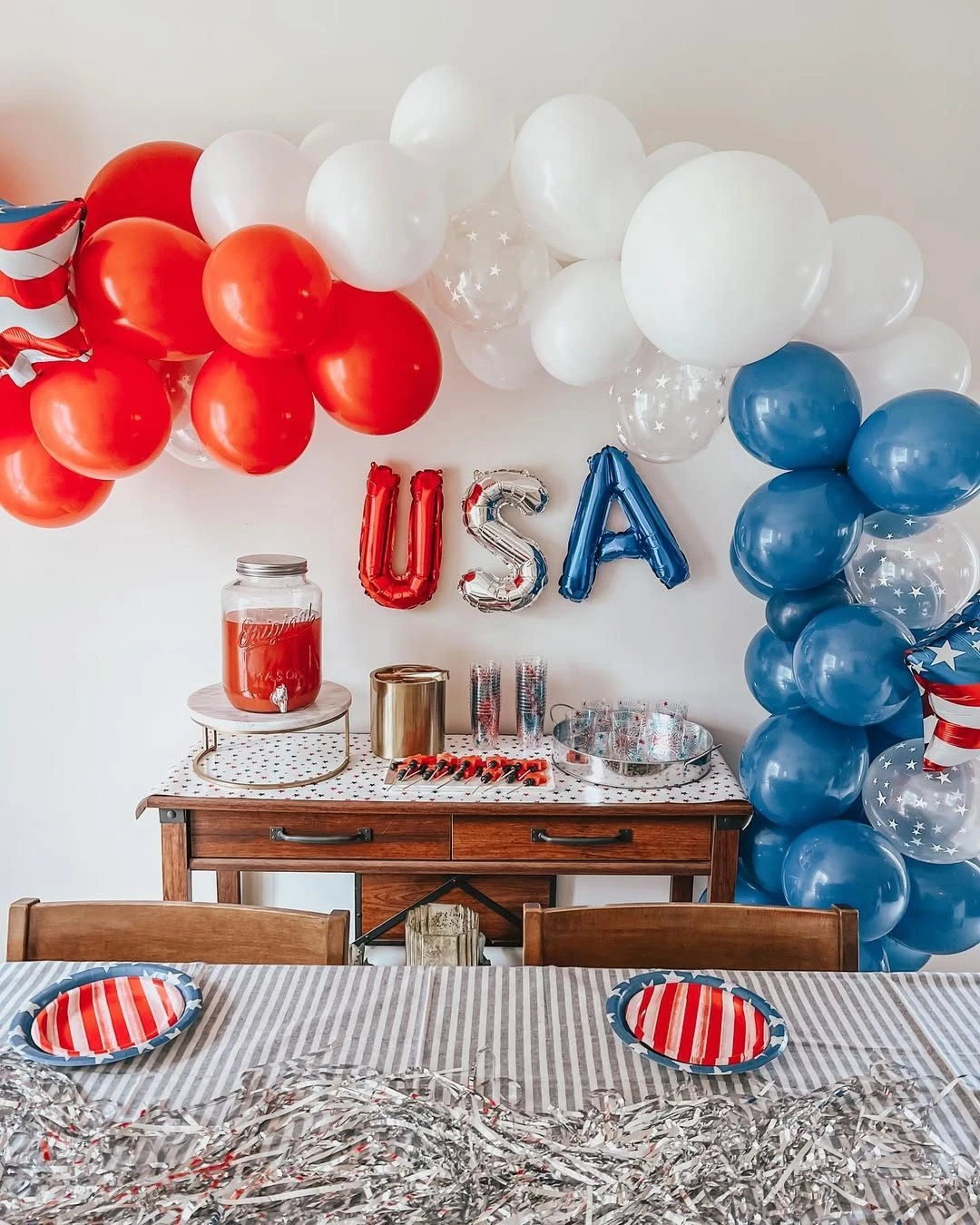 Color-Blocked Balloon Backdrop 4th of july party ideas