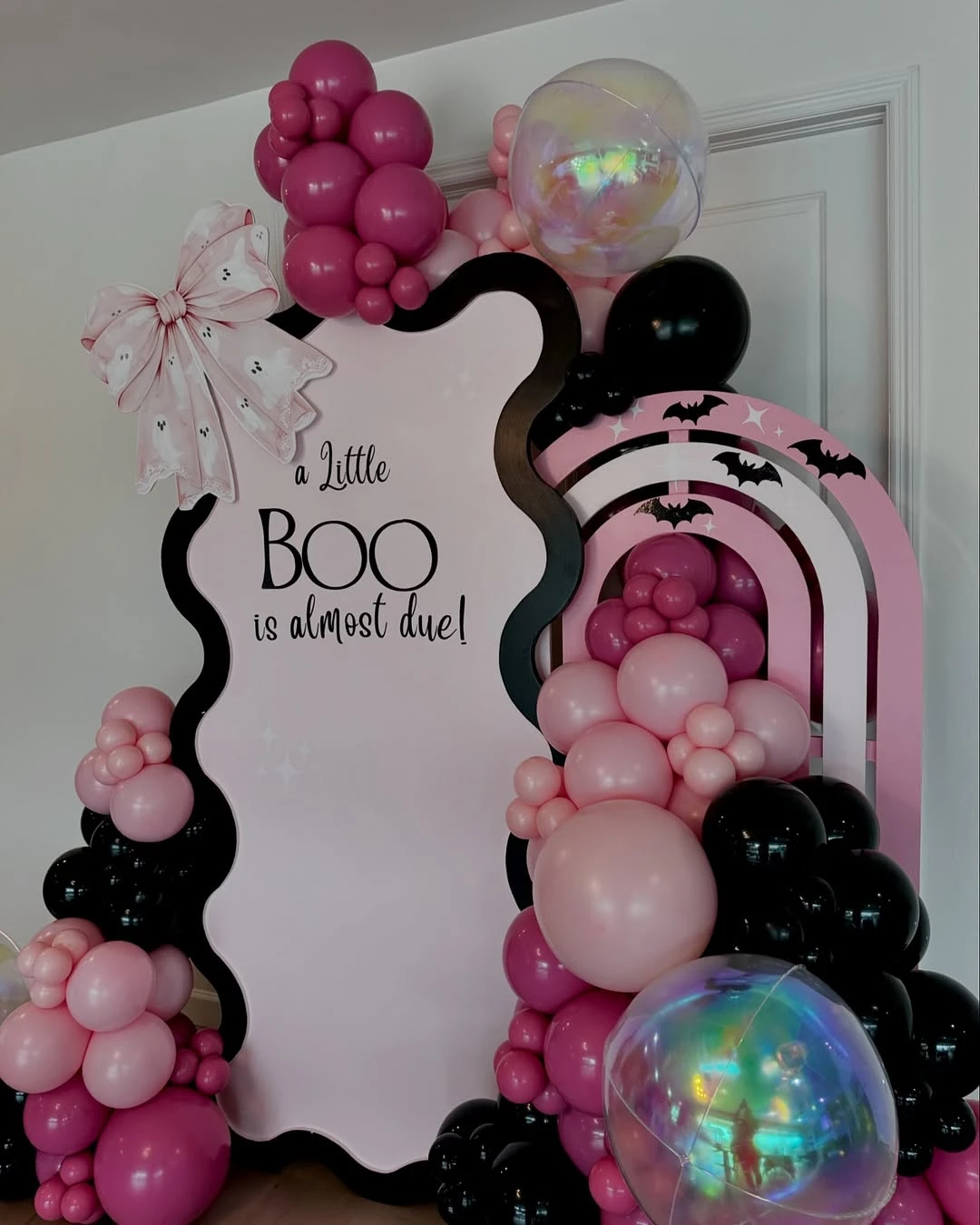 Pink Spooky-Cute Backdrop a little boo is due baby shower ideas