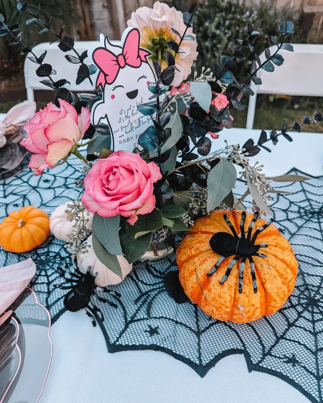 Lace Spiderweb Table Overlays a little boo is due baby shower ideas
