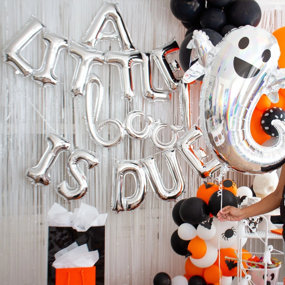Shimmering Ghostly Backdrop a little boo is due baby shower ideas