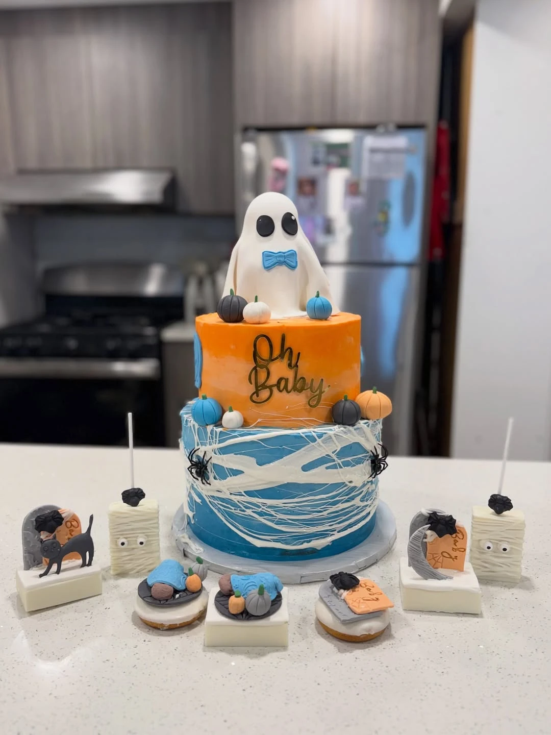 Cobweb-Wrapped Tiered Cake a little boo is due baby shower ideas