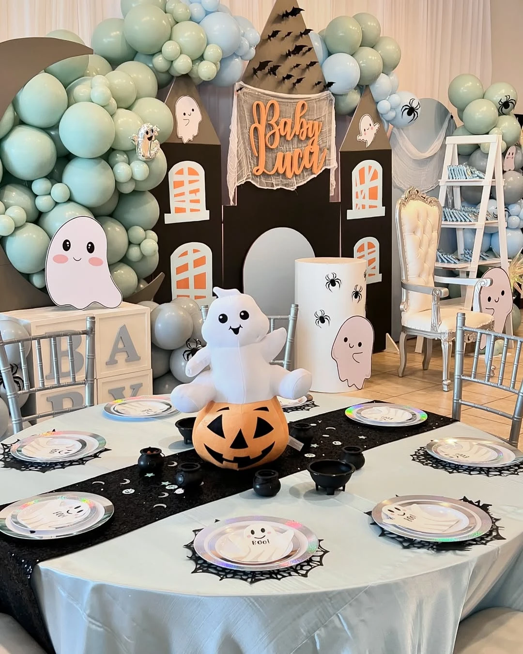 Pastel Haunted House Scene a little boo is due baby shower ideas