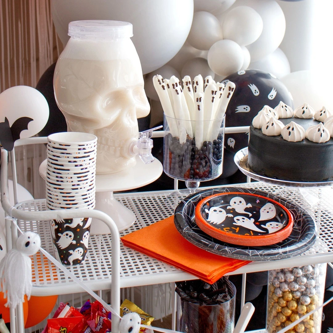 Tiered Ghostly Snack Cart a little boo is due baby shower ideas