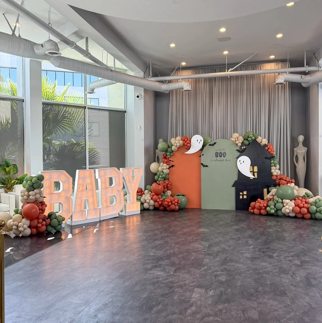Layered Arched Photo Backdrop a little boo is due baby shower ideas