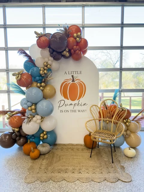 Modern Blue and Terracotta a little pumpkin baby shower theme