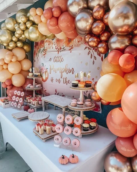 Copper and Peach Treat Station a little pumpkin baby shower theme