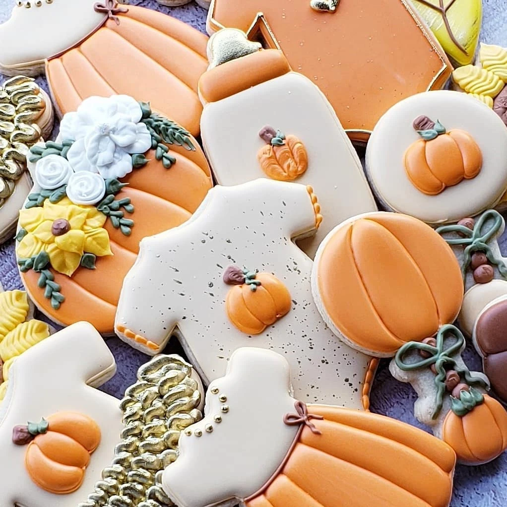 Intricate Harvest Sugar Cookies a little pumpkin baby shower theme