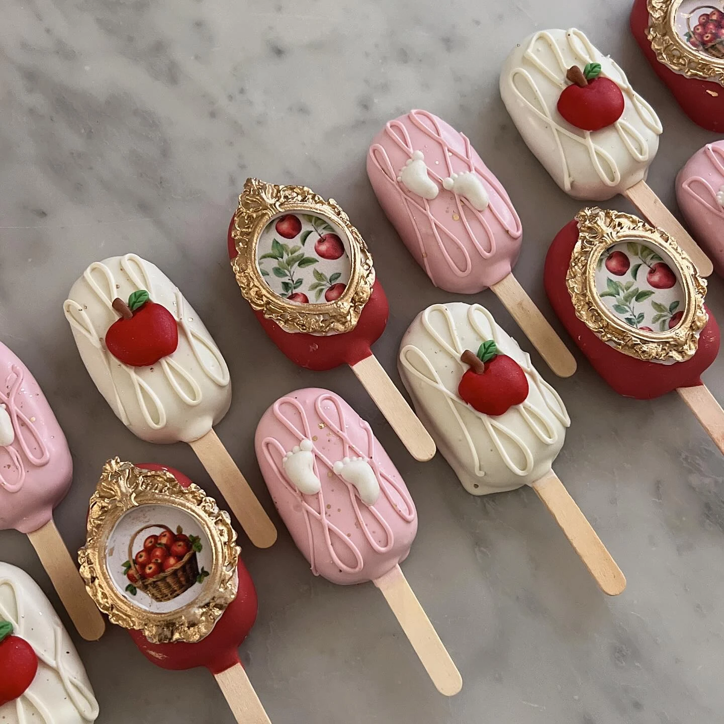 Apple Motif Cakesicles apple of our eye baby shower ideas