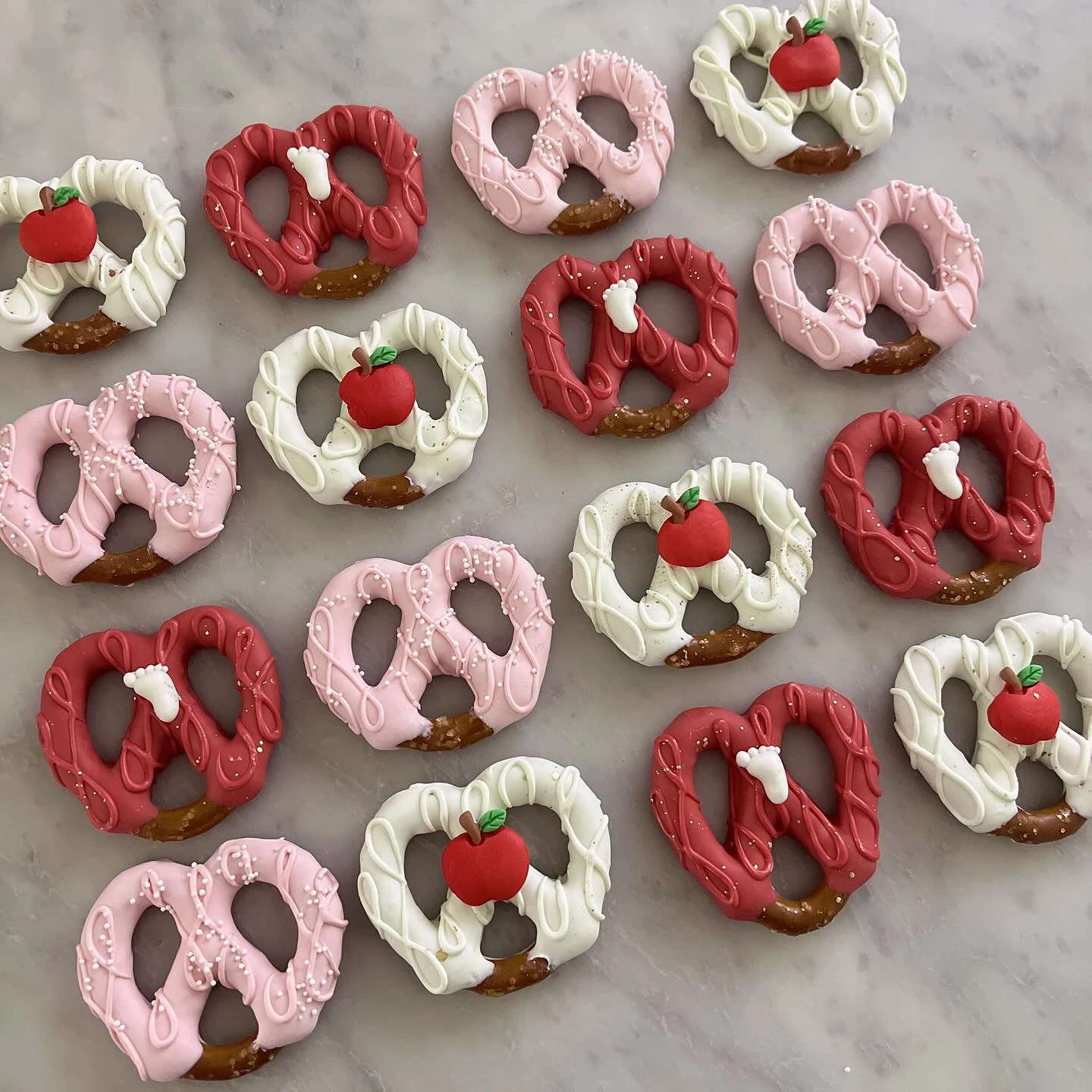 Themed Dipped Pretzels apple of our eye baby shower ideas